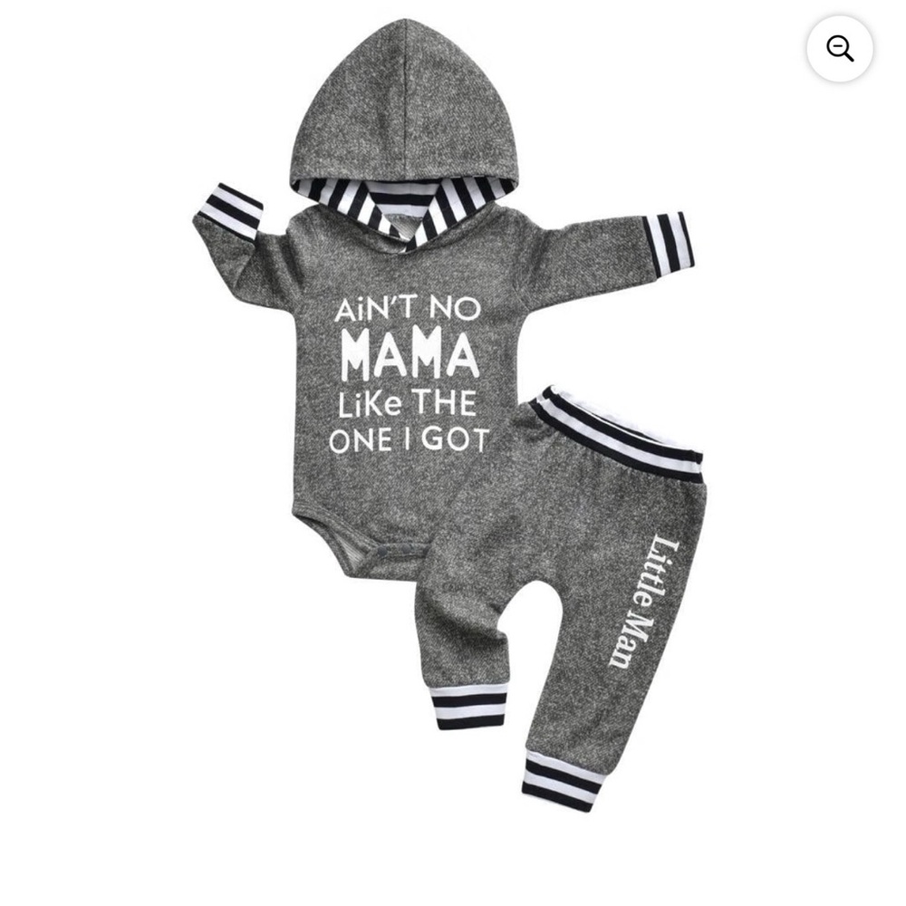 Gray Hoodie Bodysuit & Jogger Set with 'Ain't No Mama' Text